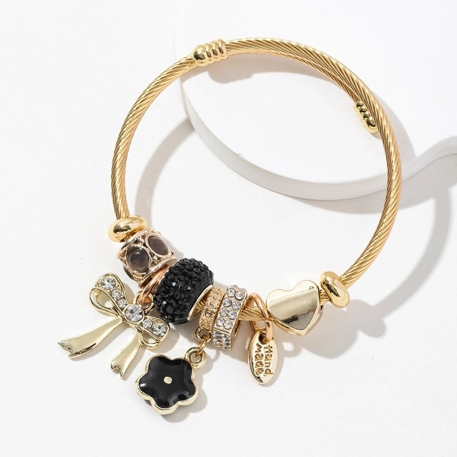 Elegant Lady Flower Bow Knot 304 Stainless Steel Alloy Artificial Crystal Bangle In Bulk