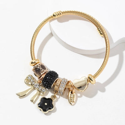 Elegant Lady Flower Bow Knot 304 Stainless Steel Alloy Artificial Crystal Bangle In Bulk