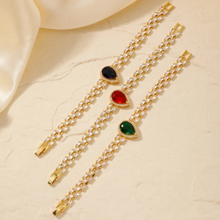 Copper K Gold Plated Inlay Water Droplets Zircon Bracelets