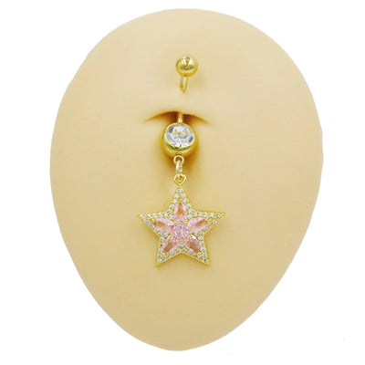 1 Piece Belly Rings Cute Sweet Star Heart Shape 316 Stainless Steel  Alloy Copper Inlay Rhinestones Zircon Gold Plated