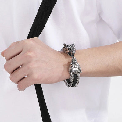Business Lion's head Wolf Head Skull 304 Stainless Steel 18K Gold Plated Men's Bangle