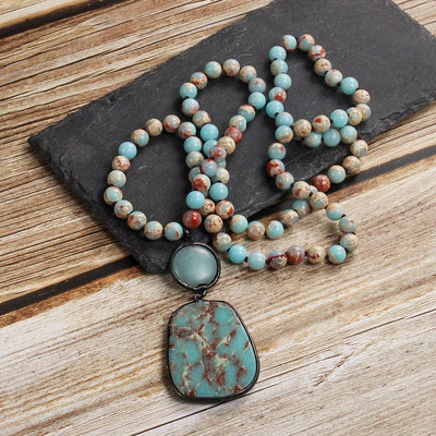 Bohemian Geometric natural stone Beaded Chain Pendant Necklace In Bulk