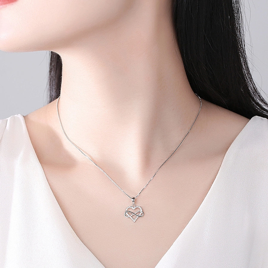 Titanium Steel Copper Inlay Heart Shape Rhinestones Pendant Necklace