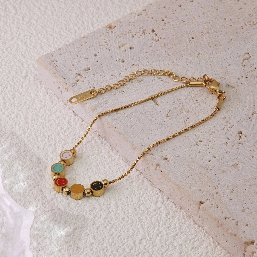 Jewelry Sweet Simple Style Classic Style Smile Face Round Face 304 Stainless Steel 18K Gold Plated Plating Bracelets Necklace Jewelry Set