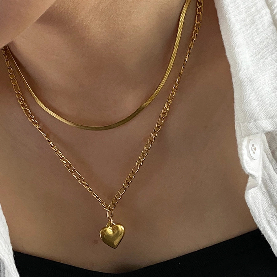 Jewelry Simple Style Classic Style Heart Shape Titanium Steel Plating Pendant Necklace