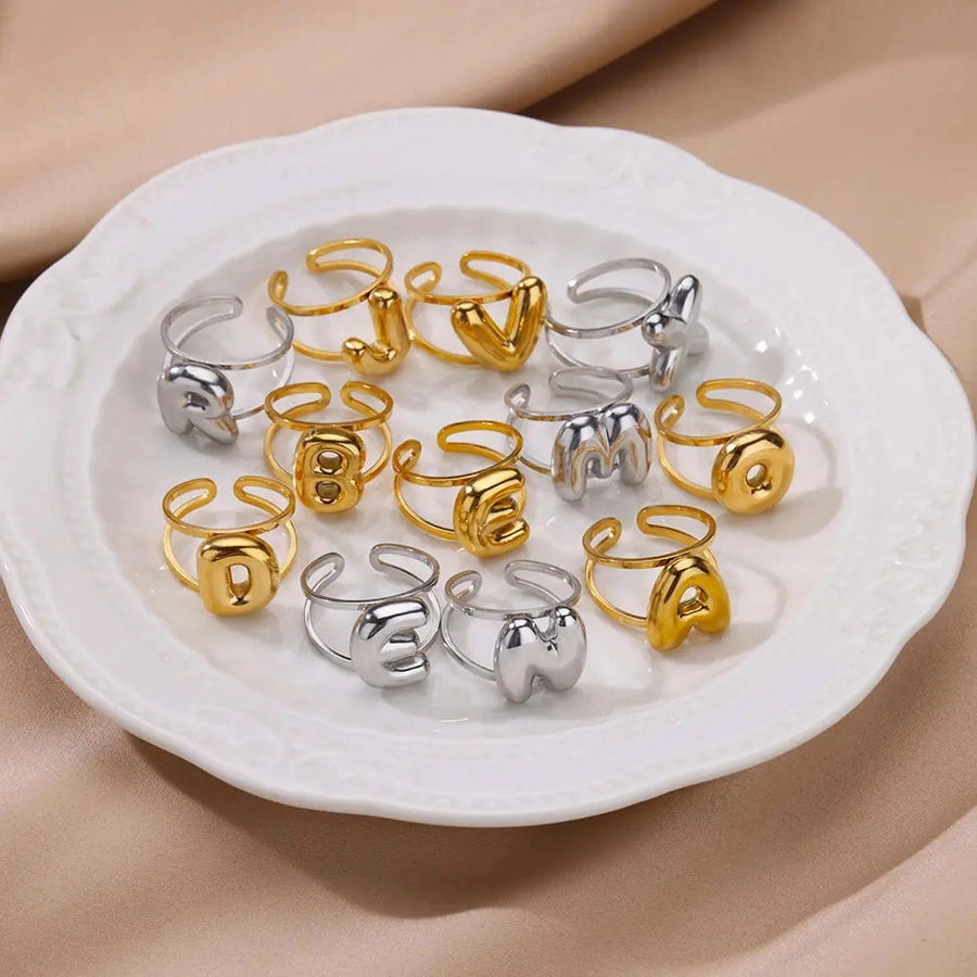 Jewelry Simple Style Letter 304 Stainless Steel Plating Open Rings