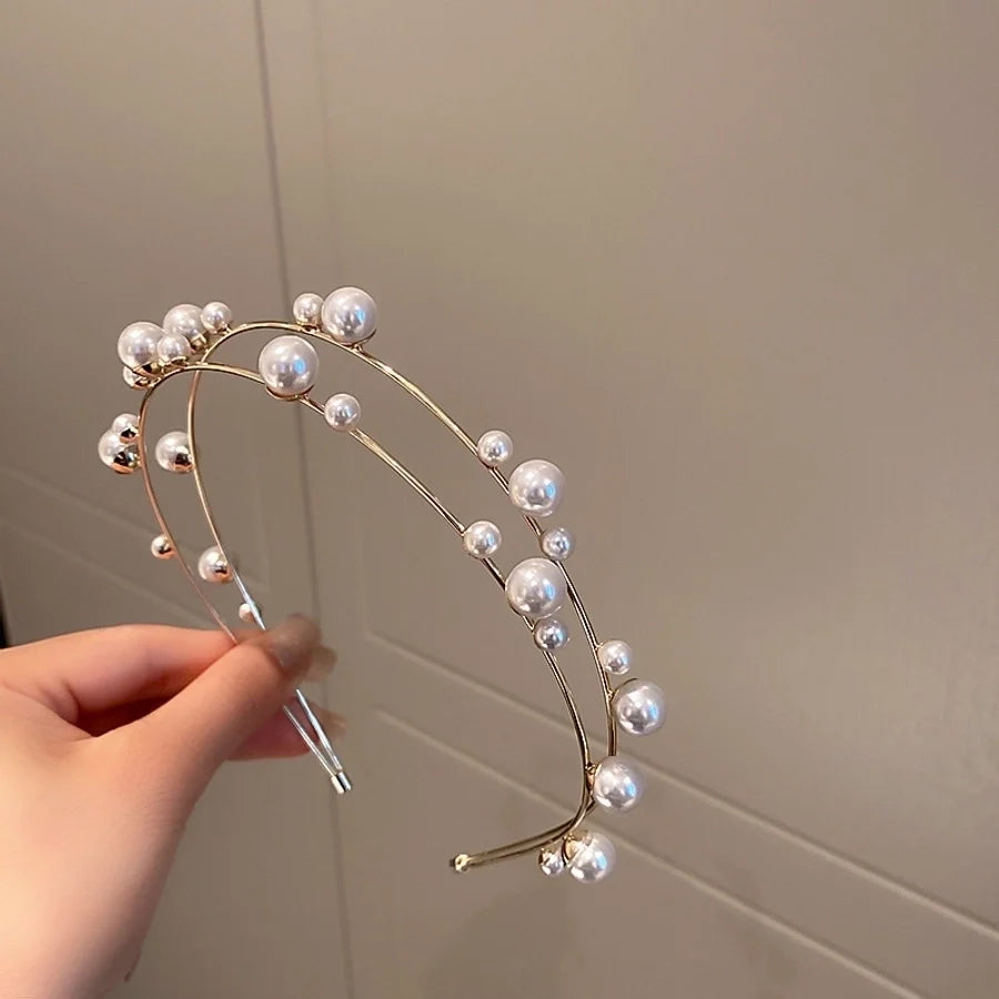 fashion plaid cloth handmade artificial pearls rhinestones hair band 1 piece