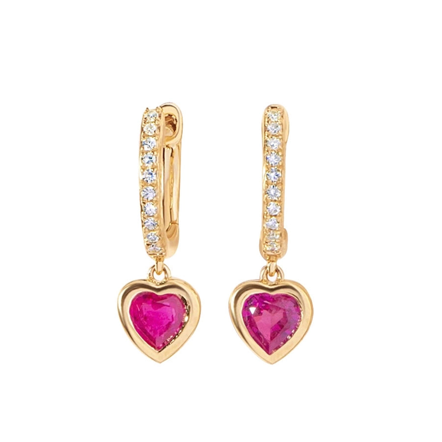 1 Pair IG Style Shiny Heart Shape Inlay Copper Zircon Gold Plated Drop Earrings