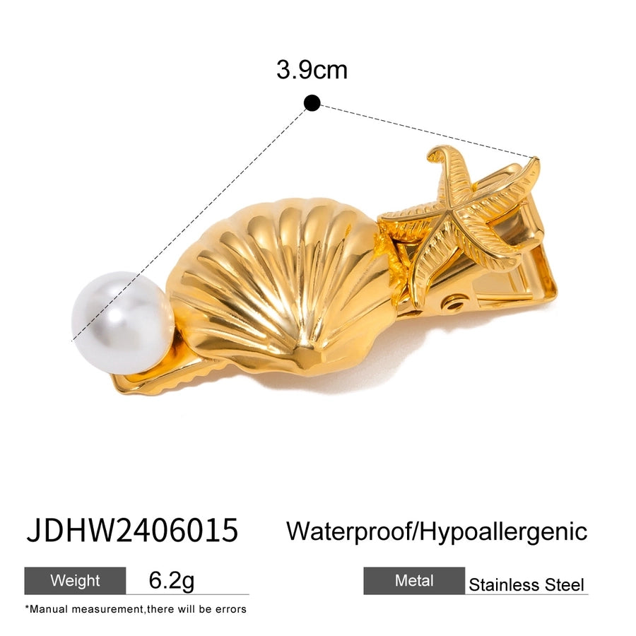 Women's IG Style Marine Style Starfish Flower Shell 304 Stainless Steel Inlay Pearl Hair Clip Insert comb