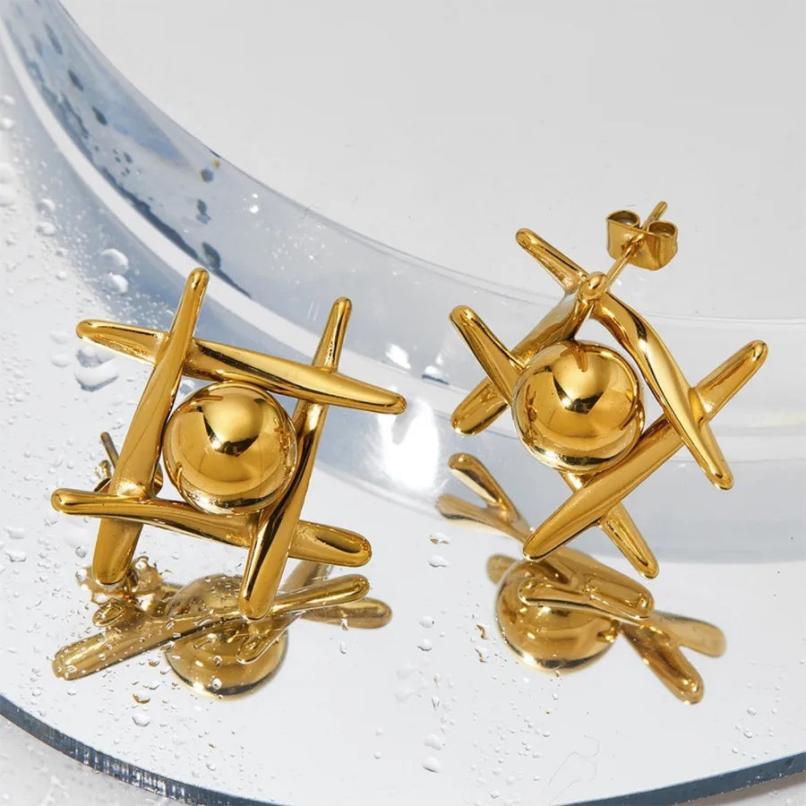 1 Pair Hip-Hop French Style Square 304 Stainless Steel 18K Gold Plated Ear Studs