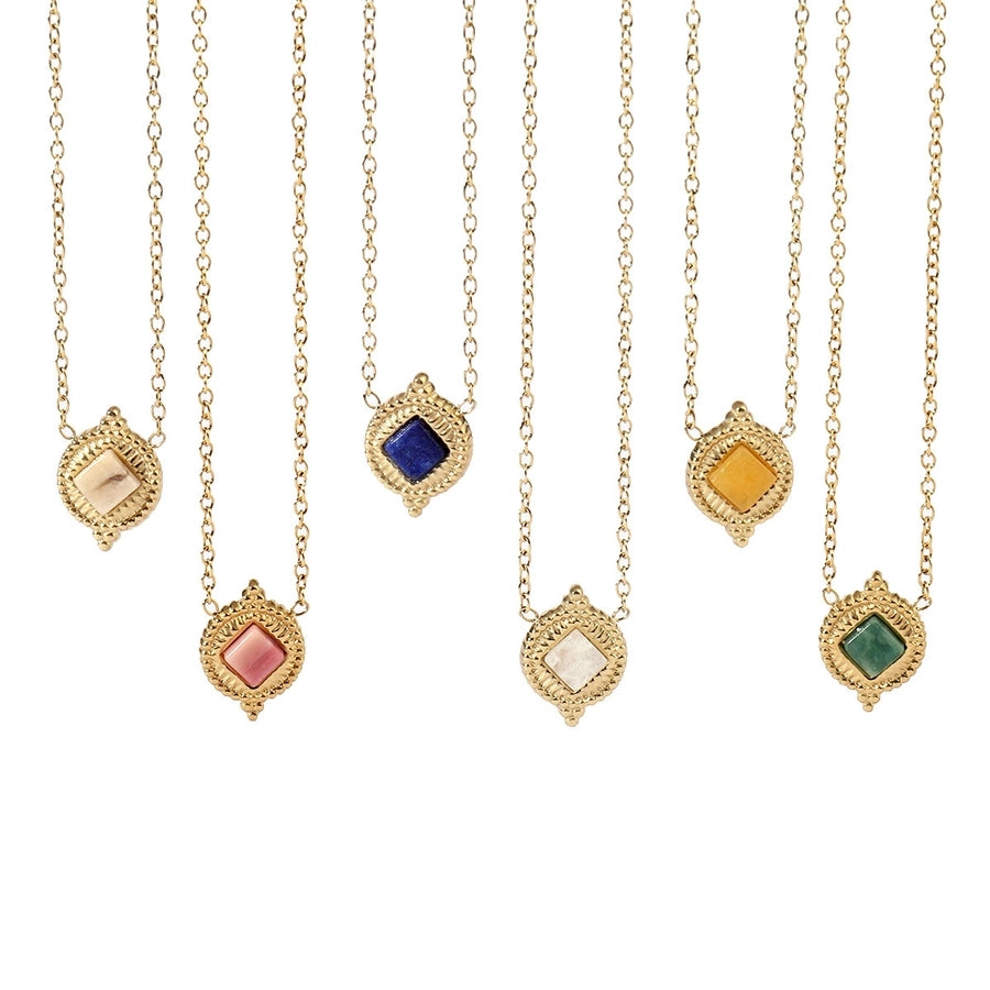 Jewelry Retro French Style Geometric Titanium Steel Natural Stone 14K Gold Plated Plating Pendant Necklace