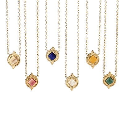 Jewelry Retro French Style Geometric Titanium Steel Natural Stone 14K Gold Plated Plating Pendant Necklace