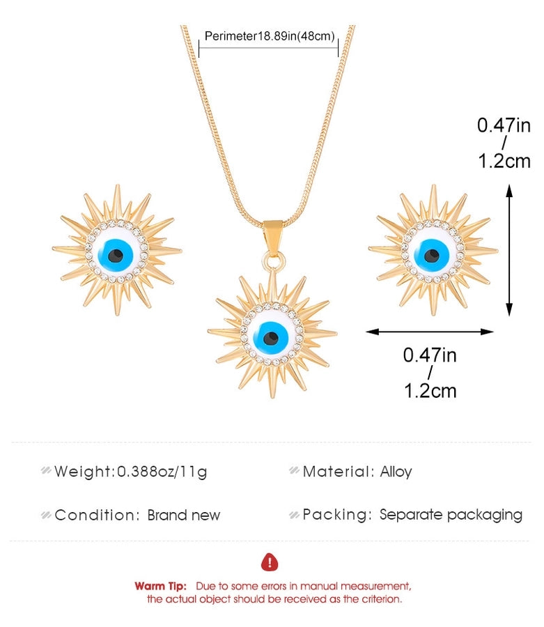 new sun jewelry suit women's  style blue eyes diamond necklace earrings Devil's Eye suit