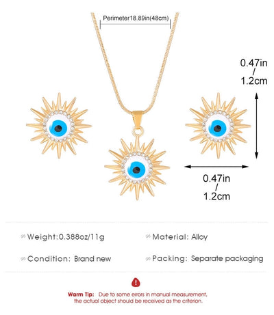 new sun jewelry suit women's  style blue eyes diamond necklace earrings Devil's Eye suit