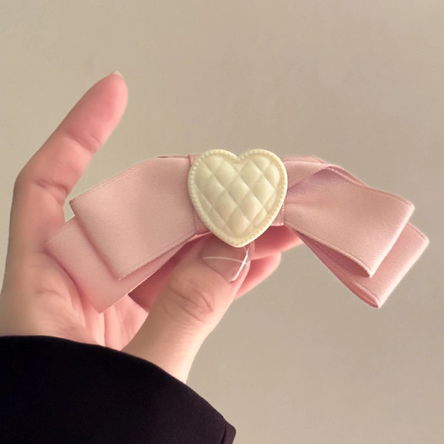 Women's Cute Preppy Style Sweet Heart Shape Bow Knot Cloth Hair Clip