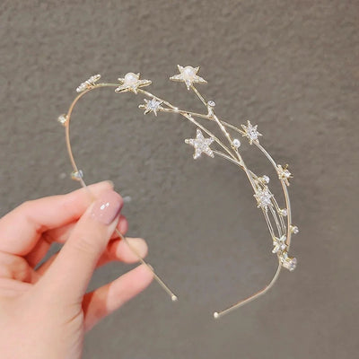 fashion plaid cloth handmade artificial pearls rhinestones hair band 1 piece