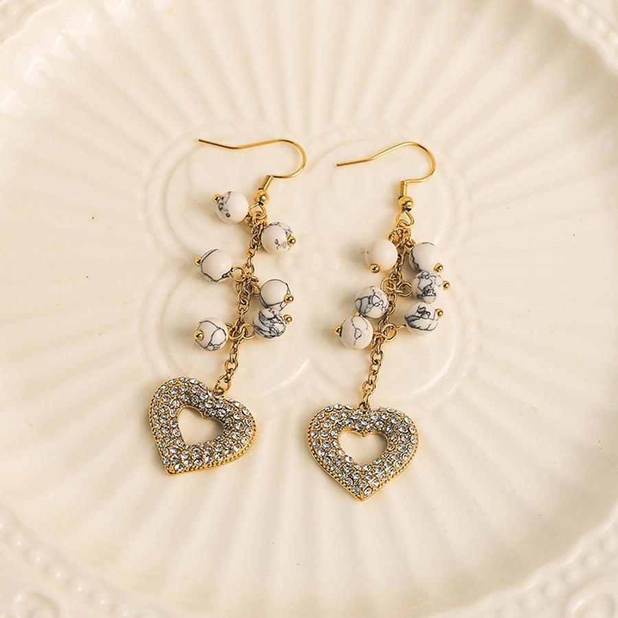 1 Pair Elegant Bohemian Simple Style Heart Shape Tassel Plating 304 Stainless Steel Zircon 14K Gold Plated Drop Earrings