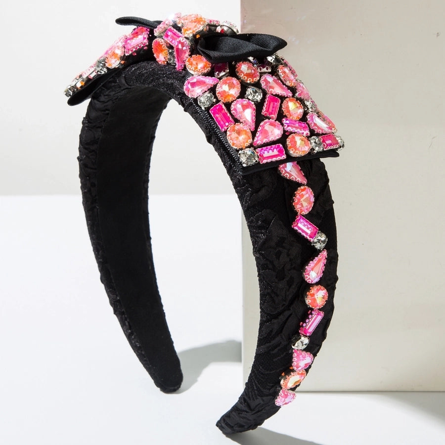 Women's Elegant Luxurious Queen Bow Knot Alloy Cloth Inlay Glass Hair Band