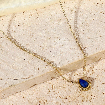 Jewelry Vintage Style French Style Geometric Water Droplets Titanium Steel Natural Stone 14K Gold Plated Plating Pendant Necklace