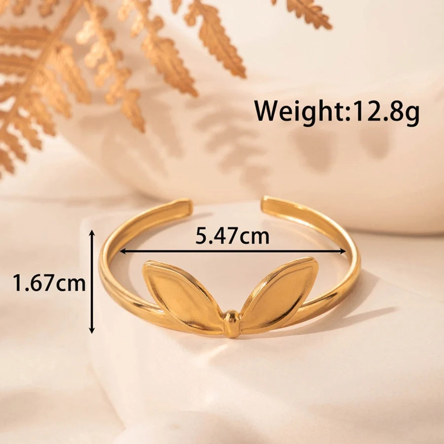 Vintage Style French Style Rabbit Leaf 304 Stainless Steel Cuff Bracelets In Bulk