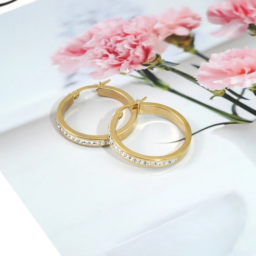 1 Pair Elegant Geometric Plating 304 Stainless Steel Rhinestones 18K Gold Plated Earrings