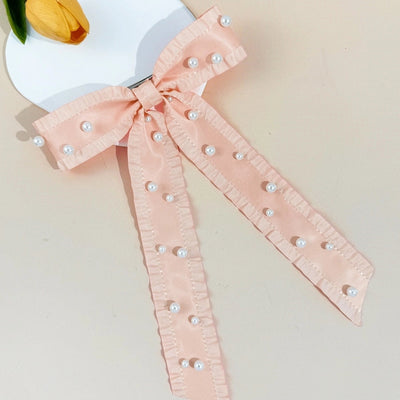 Women's Basic Bow Knot Ribbon Inlaid Pearls Hair Clip