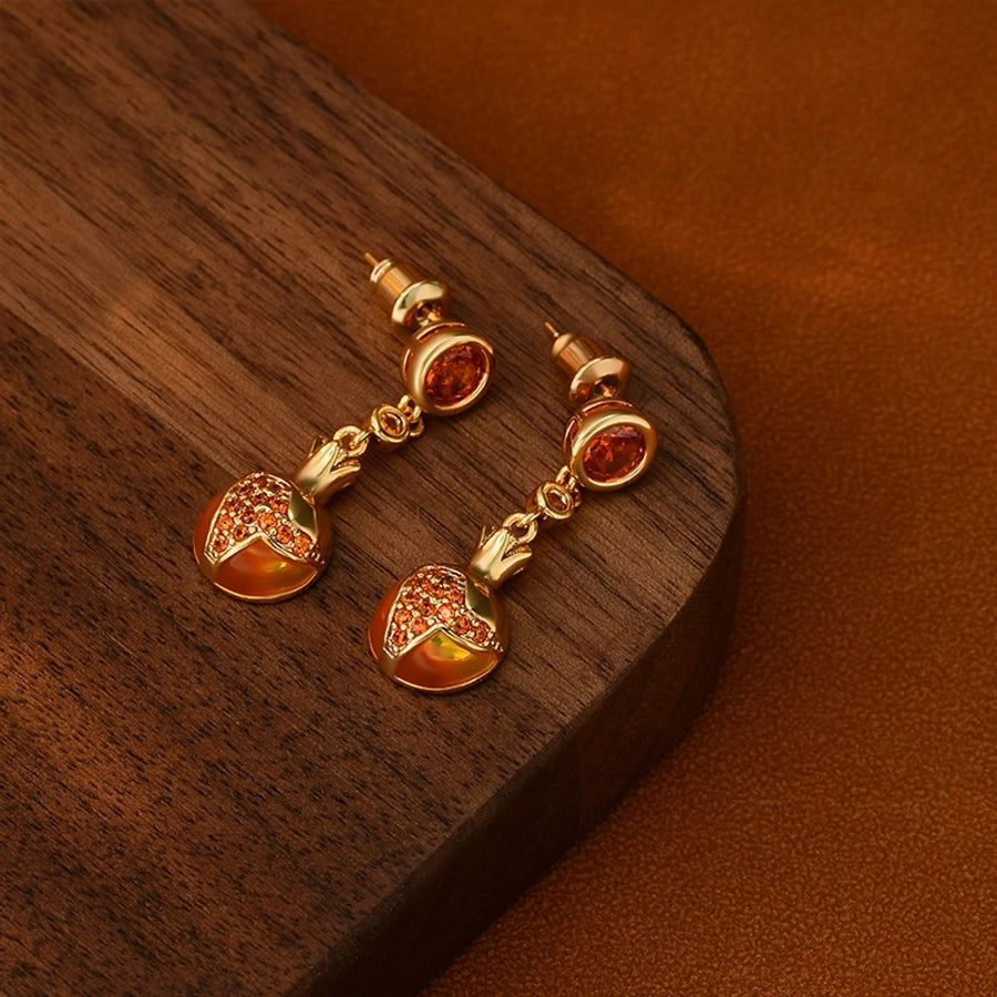 1 Pair Retro French Style Round Heart Shape Copper Zircon 18K Gold Plated Drop Earrings