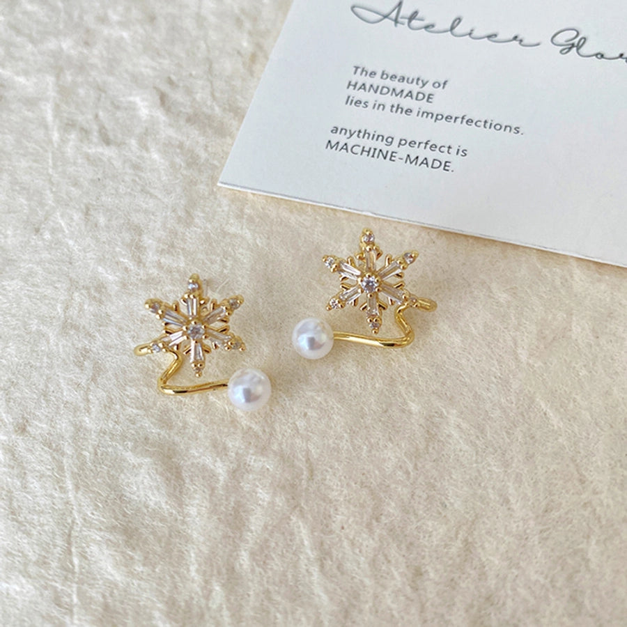 1 Pair Basic Geometric Plating Copper Imitation Pearl Zircon Earrings