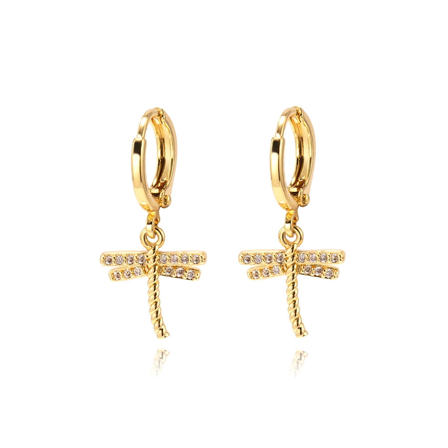 1 Pair IG Style Simple Style Dragonfly Inlay Copper Zircon Drop Earrings