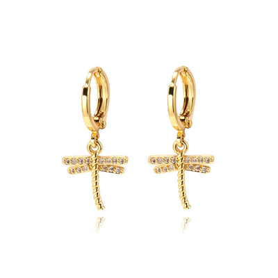 1 Pair IG Style Simple Style Dragonfly Inlay Copper Zircon Drop Earrings