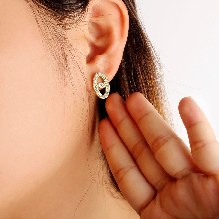 1 Pair Retro Simple Style Oval Inlay 304 Stainless Steel 316 Stainless Steel  Rhinestones 18K Gold Plated Ear Studs