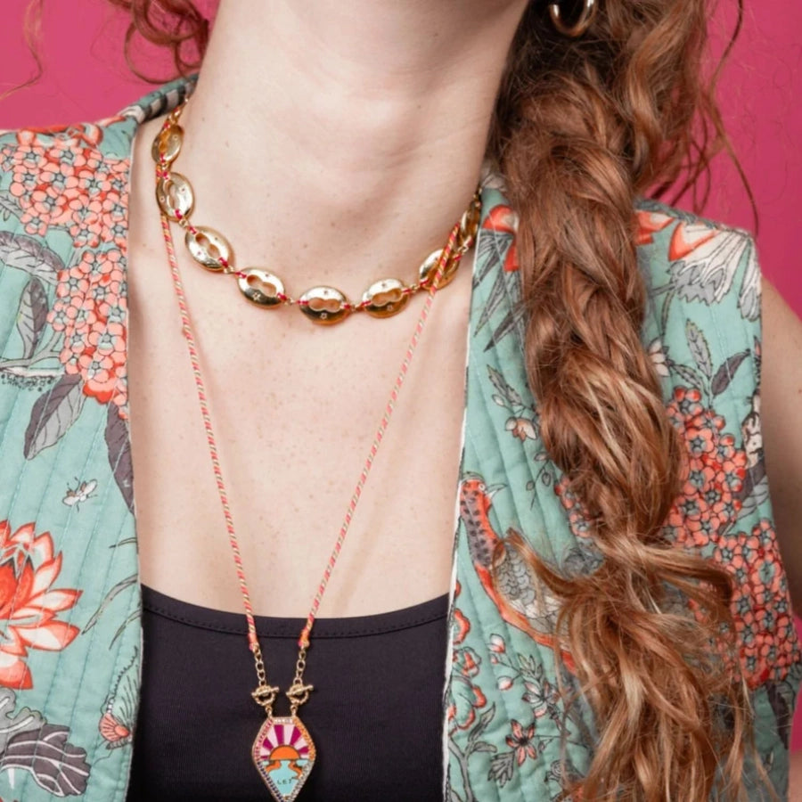 Copper Gold Plated Painted Tarot Pendant Necklace