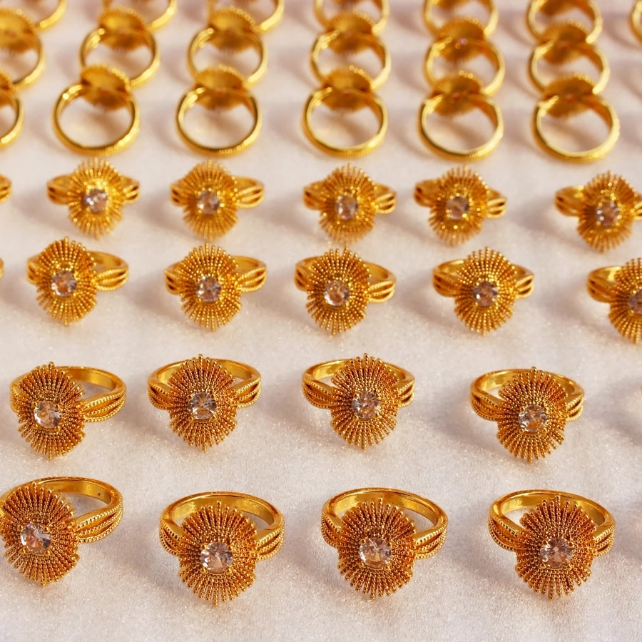 Brass 24K Gold Plated Irregular Inlay Geometric Fireworks Zircon Rings