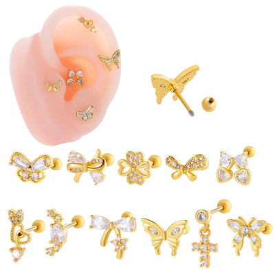 1 Piece IG Style Simple Style Korean Style Heart Shape Butterfly Bow Knot Inlay 316 Stainless Steel  Copper Zircon Ear Studs