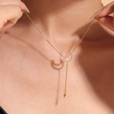 Jewelry Elegant Luxurious Vacation Moon Titanium Steel Rhinestones 18K Gold Plated Plating Jewelry Set