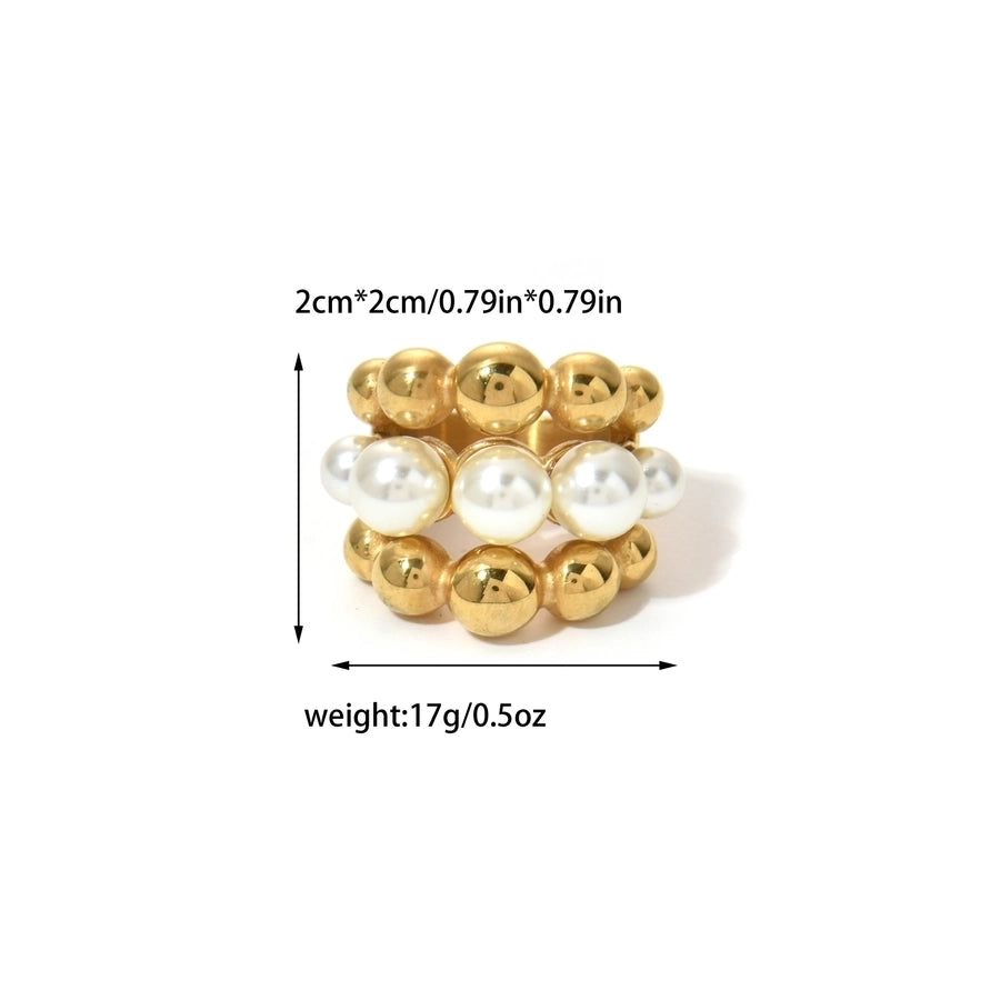 Jewelry Simple Style Classic Style Commute Geometric 304 Stainless Steel Pearl 14K Gold Plated Inlay Rings