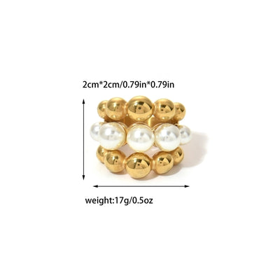 Jewelry Simple Style Classic Style Commute Geometric 304 Stainless Steel Pearl 14K Gold Plated Inlay Rings