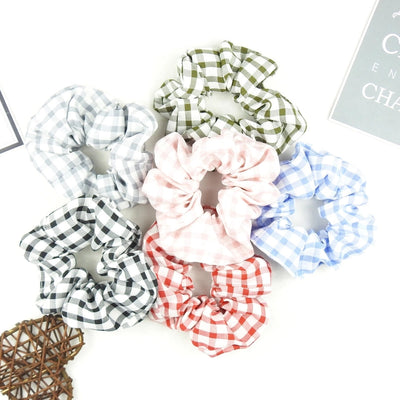 small plaid hair ring  girl hair rope simple fabric hair ring large intestine hair Ring Ball hair accessories