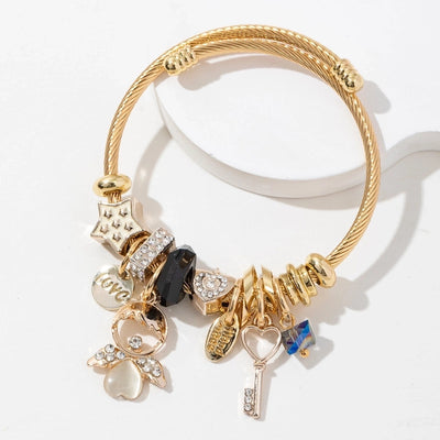 Elegant Lady Angel 304 Stainless Steel Alloy Artificial Crystal Bangle In Bulk