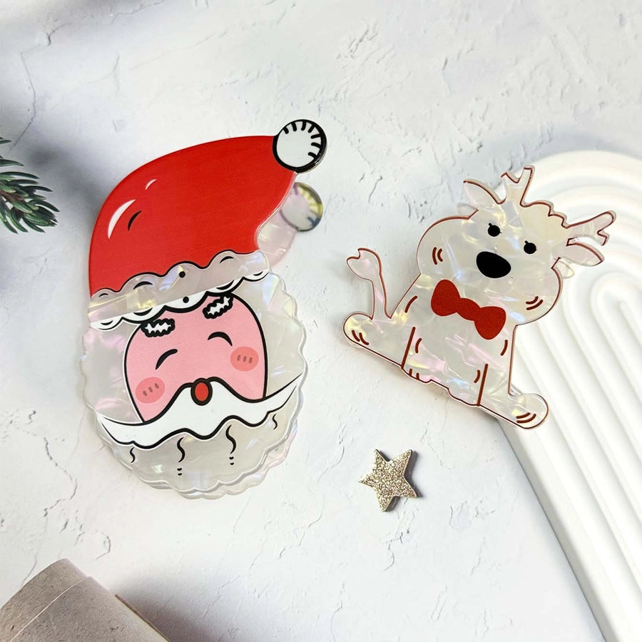 Christmas Cute Simple Style Women's Animal Santa Claus Heart Shape Arylic Hair Claws