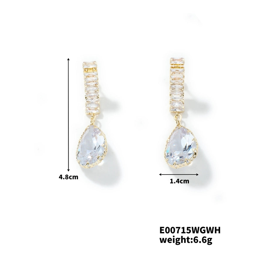1 Pair Elegant Simple Style Streetwear Water Droplets Inlay Copper Zircon K Gold Plated Rhodium Plated Drop Earrings