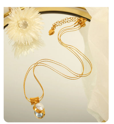 Jewelry IG Style Elegant Round 304 Stainless Steel Artificial Pearls 18K Gold Plated Polishing Inlay Pendant Necklace