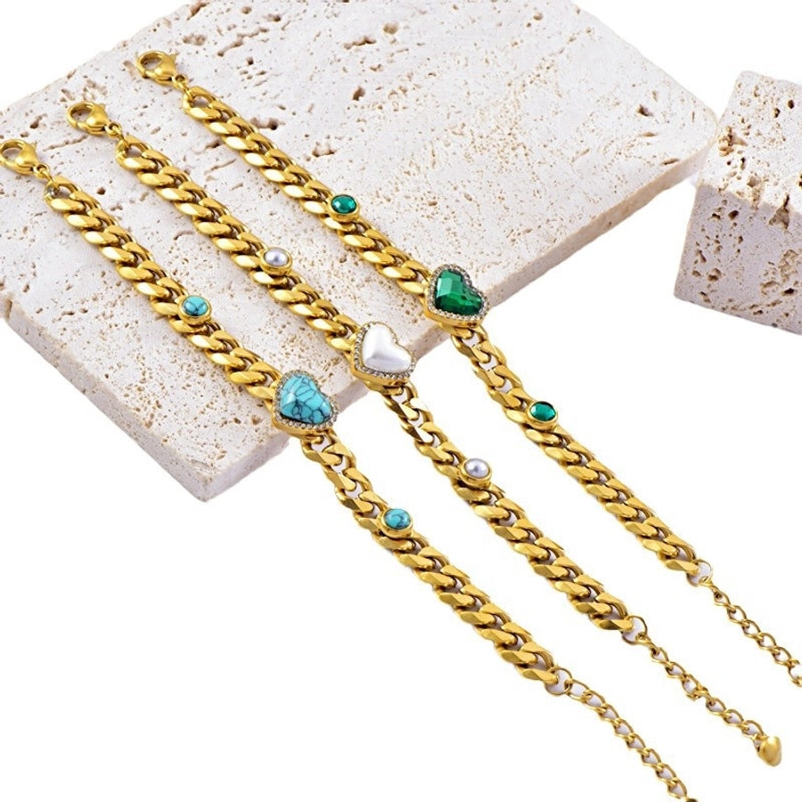 Lady Heart Shape 304 Stainless Steel Imitation Pearl Bracelets In Bulk