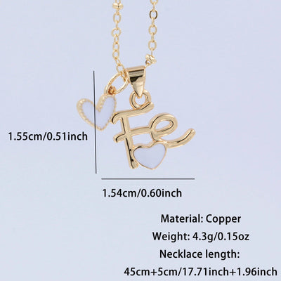 Copper 18K Gold Plated Epoxy Letter Heart Shape Pendant Necklace