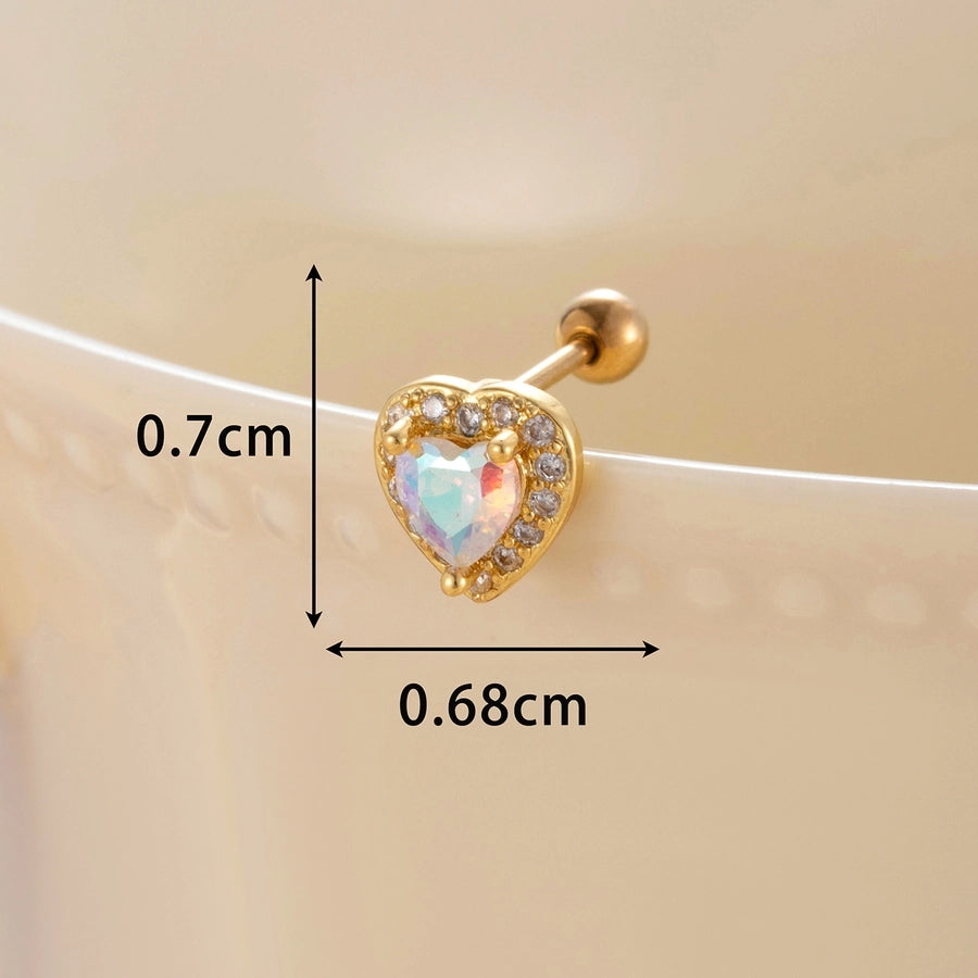 1 Piece Classic Style Heart Shape Inlay Copper Zircon Ear Studs