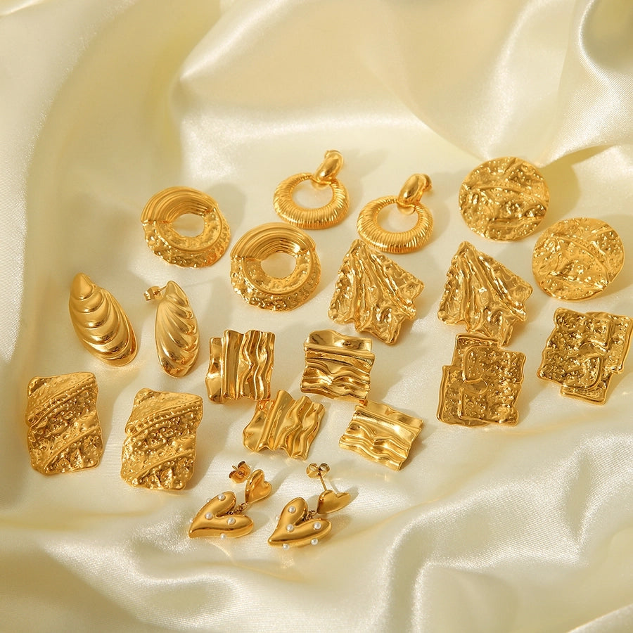 1 Pair IG Style Geometric Solid Color Plating 304 Stainless Steel 18K Gold Plated Drop Earrings Ear Studs