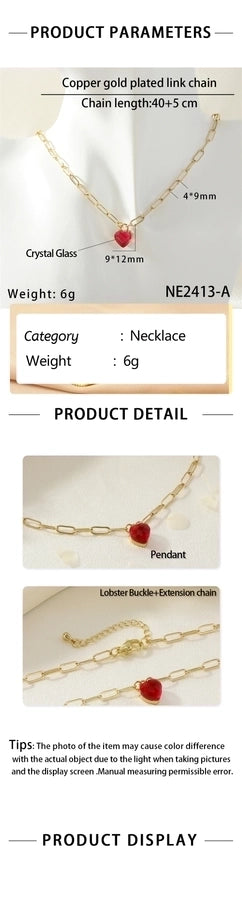 Jewelry Simple Style Heart Shape Copper Glass Zircon Pendant Necklace