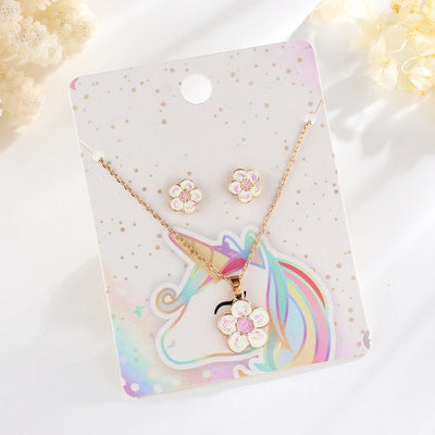 creative children's jewelry set cartoon flower jewelry set alloy drop oil necklace earrings two-piece set