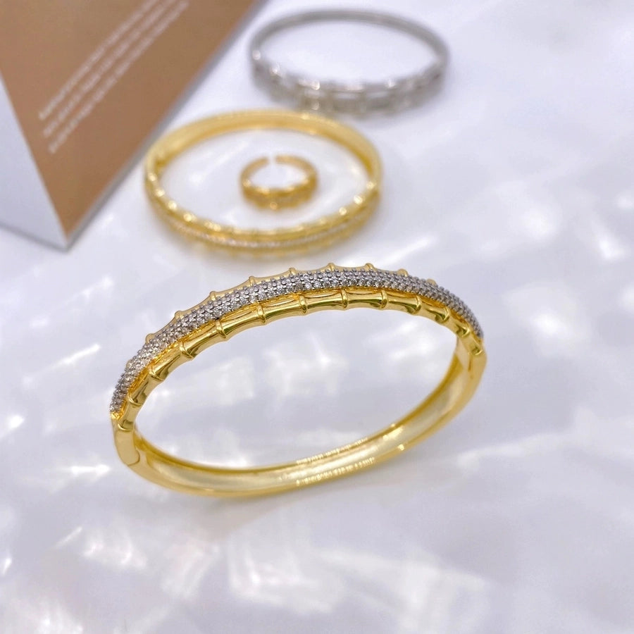 Jewelry Vintage Style Classic Style Bamboo Copper Zircon Plating Rings Bracelets