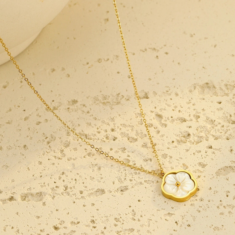 Jewelry Simple Style Flower 304 Stainless Steel Shell Zircon 18K Gold Plated Inlay Bracelets Earrings Necklace